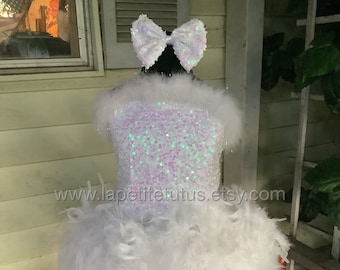 White swan iridescent sequin girls feather pageant tutu dress, girls dress, toddler dress, pageant dress, outfit of choice, birthday dress