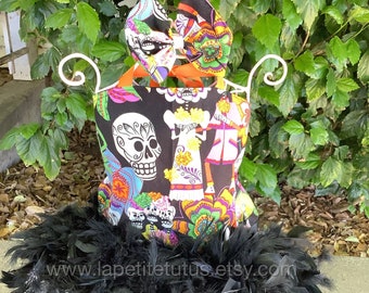 Day of the dead sugar skull girls feather dress