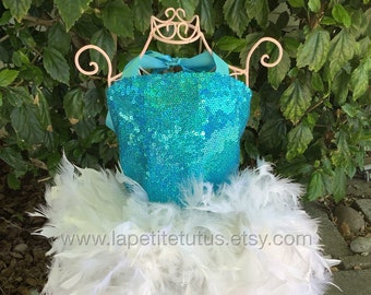Turquoise sequin girls feather pageant dress
