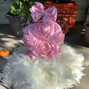 Pink silk floral girls feather pageant dress