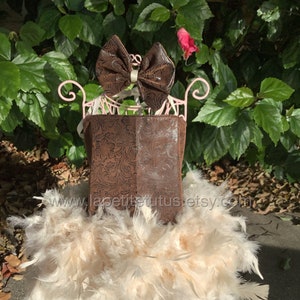 Western theme faux leather girls feather pageant flower girl dress image 1