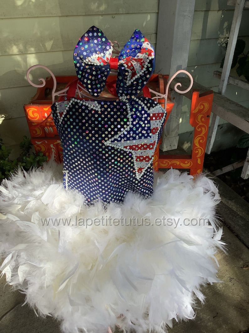 Patriotic Star Crystal Sequin Pageant Dress, Feather Dress, Toddler ...
