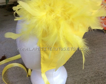 Toddler Duck Costume Bonnet - Baby Yellow Duck Hat - Halloween Accessory with Feather Puff
