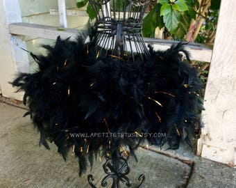 Black with gold tinsel girls feather tutu, girls tutu, toddler tutu, feather tutu, custom color, costume accessory, halloween accessory