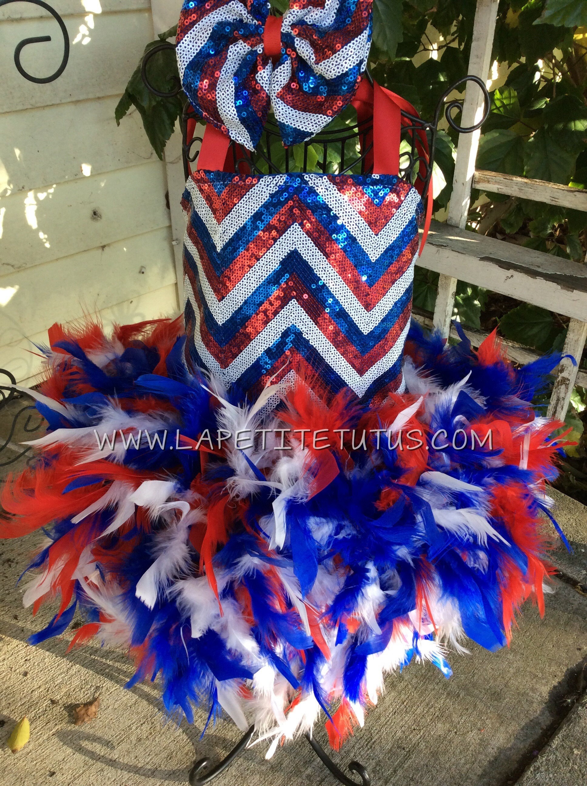 Patriotic sequin chevron girls feather pageant dress, girls dress, feather dress, pageant dress, outfit of choice