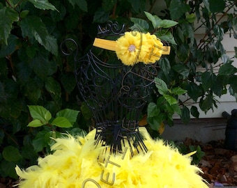 Yellow girls feather tutu with matching headband, girls tutu, toddler tutu, feather tutu, custom color, costume accessory, duck costume