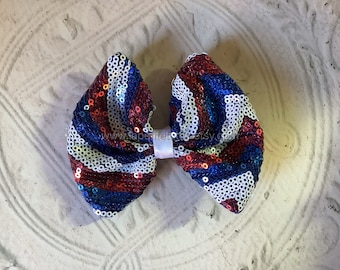 Girls patriotic chevron sequin hairbow