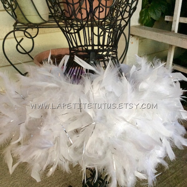 Girls white feather tutu with silver tinsel, girls tutu, toddler tutu, feather tutu, custom color, costume accessory, halloween accessory