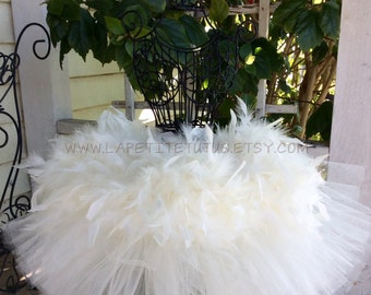 Ivory tulle feather top girls tutu, girls tutu, toddler tutu, feather tutu, custom color, costume accessory, tulle feather tutu