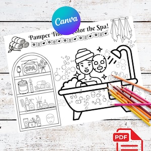 Coloriages et activités pour une journée au spa - Anniversaire d&#39;enfants à imprimer | Jeux de société de détente | à colorier pour une soirée pyjama spa | Cadeau fille
