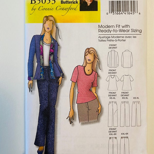 Butterick B5053- UNCUT - Size (3-16) XS-S-M-L-XL -  Modern Fit Cardigan Jacket - Easy Scoop Neck Top - Straight Leg Pant with Side Pockets