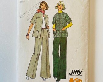 Simplicity 6529 - Size 8 - Button Front Relaxed Jacket with Cuffed Short Kimono Sleeves & Patch Pockets - Elastic Waist Wide Leg Pants