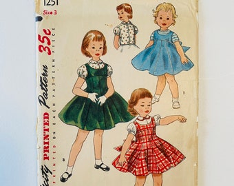 Simplicity 1368 - Little Girl Size 1 - Toddler Gathered One Piece Dress with Ruffle Neckline - Toddler Jumper sewing pattern