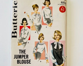 Butterick 3082 UNCUT Size 14 - Bust 34 - The Jumper Blouse in 4 Collar Variations with Cuffed Sleeves - Semi-fit Jumper Pattern