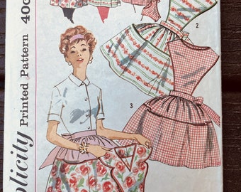 Simplicity 2750 - 1950's Apron Pattern with Pockets -  UNCUT & FF  Size Medium - Half Apron OR Bib Apron - Vintage Sewing Pattern