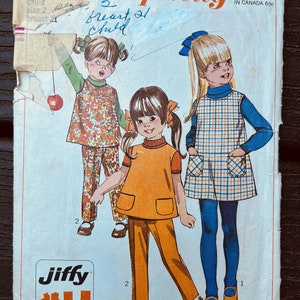Simplicity 7833 - Size 2- 1968 Little Girls Jumper, Top & Pants Pattern - Sleeveless with patch pockets - play clothes