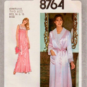 Simplicity 8764 - UNCUT - Size 14-16 - Bust 36-38 - Wrap Robe with Belt - Sleepwear - Nightgown Pattern - Shawl Collar Robe