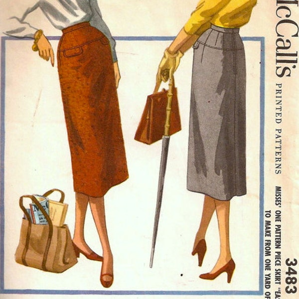 McCalls 3483 - Waist Size 23 in - 1955 Straight Pencil Skirt -1950s Wiggle Skirt - Welt PocketsVintage Sewing Pattern