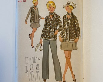 Simplicity 5474 - UNCUT Size 12 - Bust 34 -1969 Cardigan Jacket - V-neck Top - Pleated Skirt - Scarf & Pants - Vintage Sewing Pattern