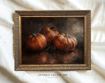 Vintage Pumpkin Still Life Painting Print, Rustic Fall Decor (Digital Download)