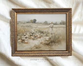 Vintage Scarecrow Print, Rustic Pumpkin Field, Fall Farmhouse Decor (Digital Download)