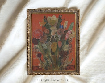 Vintage Floral Still Life Painting, Abstract Botanical Print (Digital Download)