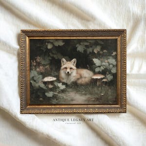 Vintage Woodland Red Fox Print, Cozy Autumn Animal Printable Wall Art, Cottagecore Fall Decor, Rustic Mushrooms Painting, Digital Download