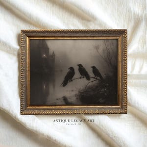 Vintage Gothic Krähe Druck, Geistersee, Dark Academia (Digitaler Download)