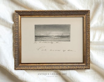 Vintage Seascape Sketch Print, Antique Coastal Drawing (Digital Download)