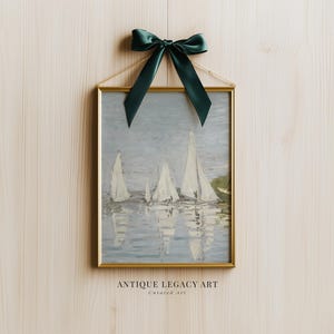 Vintage Sailboat Painting Print, Nautical Summer Coastal Printable Wall Art, Pastel Lake House Seascape Maritime Decor, Digital Download