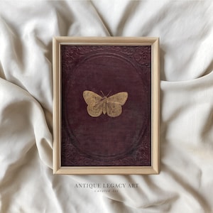 Antique Burgundy Gold Butterfly Print | Vintage Victorian Moth Wall Art Printable | Dark Academia Insect Decor, CottageCore Digital Download