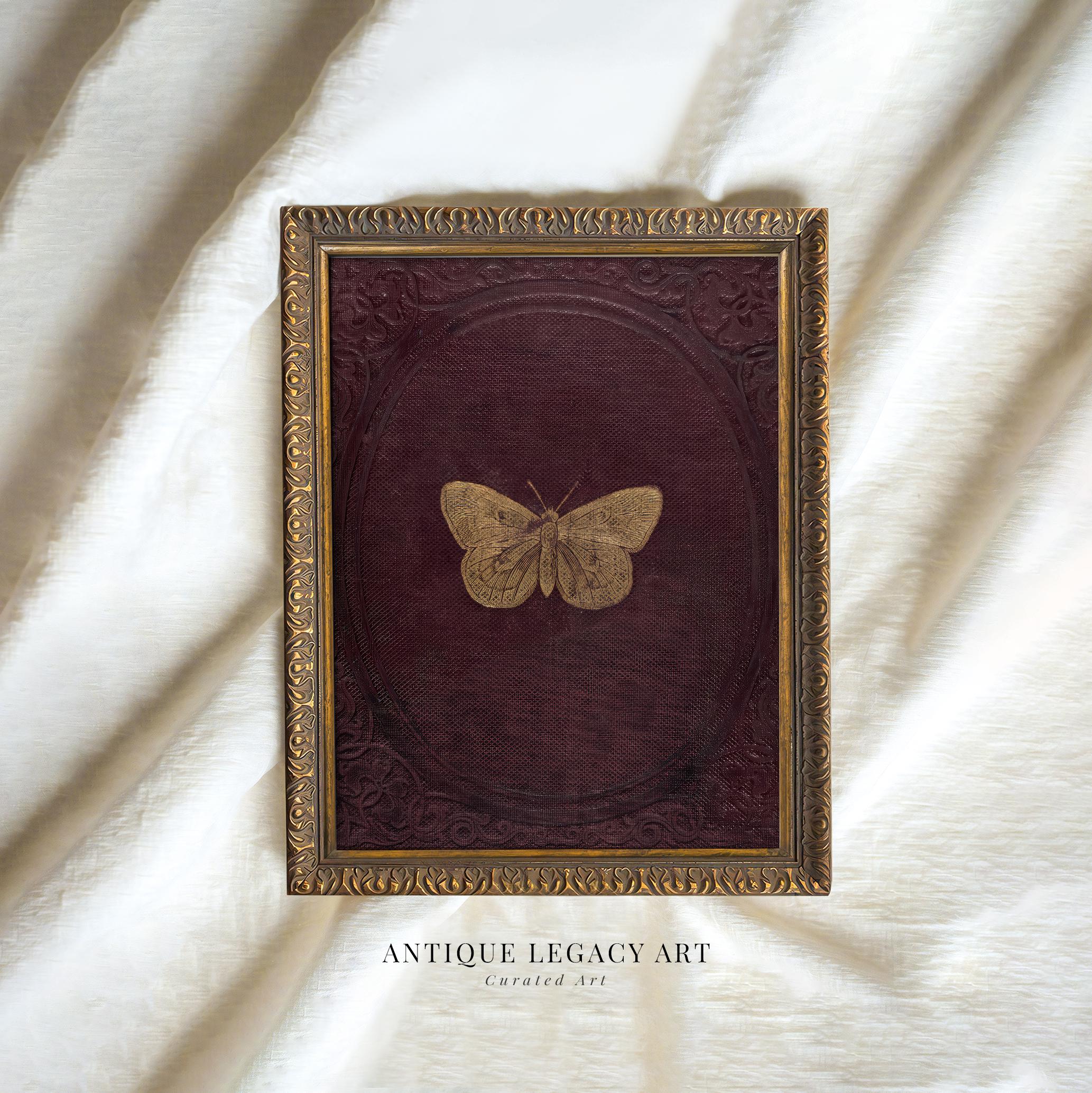 Antique Burgundy Gold Butterfly Print | Vintage Victorian Moth Wall Art ...