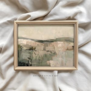 Minimal Abstract Landscape Printable Wall Art, Modern Countryside Summer Decor, Neutral Beige & Green Pastel Painting Print Digital Download