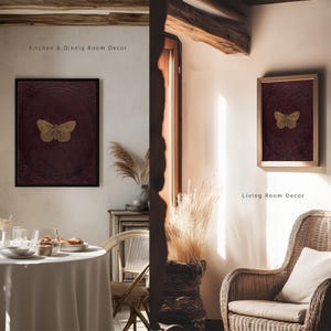 Antique Burgundy Gold Butterfly Print | Vintage Victorian Moth Wall Art Printable | Dark Academia Insect Decor, CottageCore Digital Download