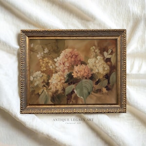 Vintage Hydrangea Flower Painting Print, Rustic Autumn Floral Printable Wall Art, Warm Farmhouse Fall Decor Moody Botanical Digital Download