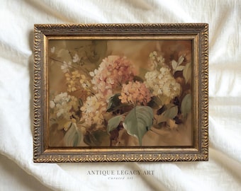 Vintage Hydrangea Painting Print, Rustic Floral Wall Art (Digital Download)