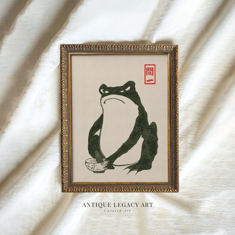 Japanese Green Frog Print, Wabi Sabi Woodblock Art (digital Download ...