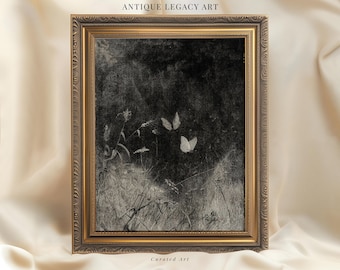 Vintage Butterfly Etching Print, Moody Dark Academia Wall Art (Digital Download)