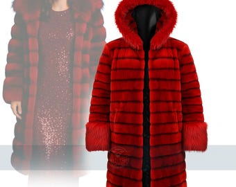 Ana De Armas Inspired Ballerina Red Faux Fur Trench Coat