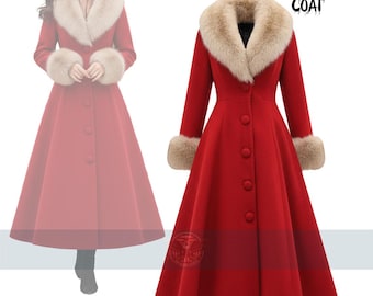 Womens Wonderland Inpired Christmas Winter Red Wool Trench Coat