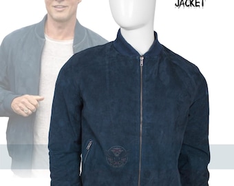 Chaqueta bomber de ante azul inspirada en la película de F1 de Brad Pitt