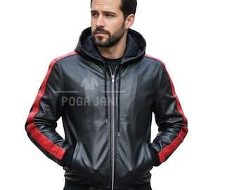 Chándal de piel de vacuno hecho a mano – Conjunto motero negro y rojo para hombre