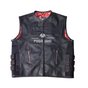 Men&#39;s BLACK Real Cowhide Leather Waistcoat Biker&#39;s SWAT Style Genuine Leather Vest for Men Red Paisley Lining Bullet Proof Style Vest