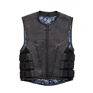 Zwart rundleer herenvest: SWAT-gilet in bikerstijl