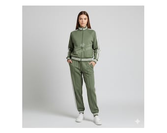 Green Cowhide Tracksuit Set – Women's Zip Jacket & Joggers, Handmade Sportswear