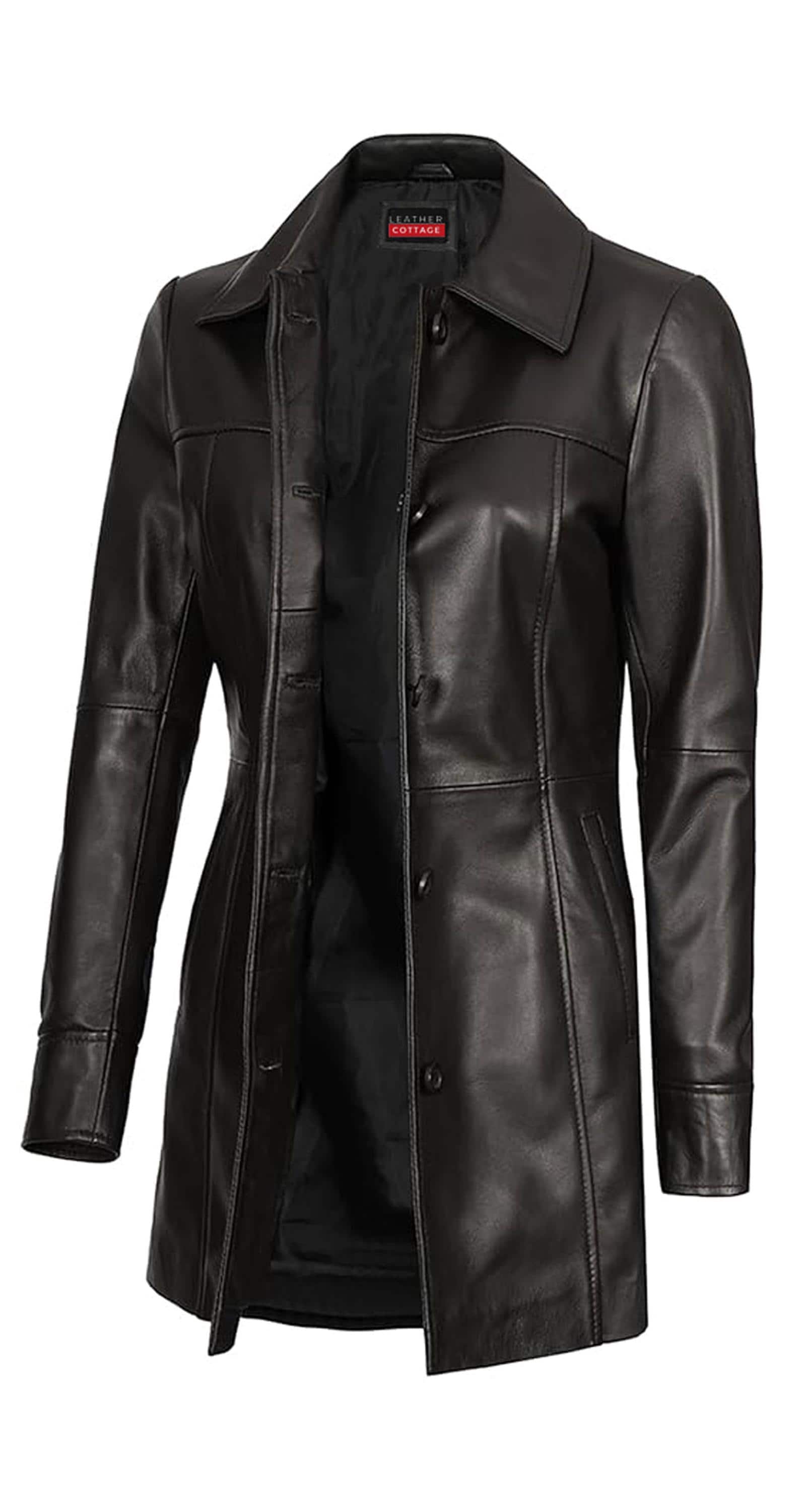 Handmade Sheep Leather Trench Coat: Women's Tan Brown Winter Coat