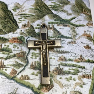 Vintage Brass & Wood Crucifix Pendant: Mid-Century Catholic Cross