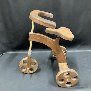 Vintage Wooden Toddler Tricycle – 1930s -50s Handmade Charm – Decorative Toy Bike