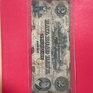 Antike 1850s 2 Dollar Rail Road Bank Note – Maryland Obsolete Währung, seltenes frühes Amerikanisches Papiergeld