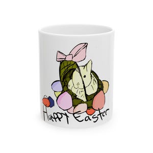 Taza "Canasta de Pascua": Huevos de primavera coloridos, ilustración de dibujos animados caprichosos